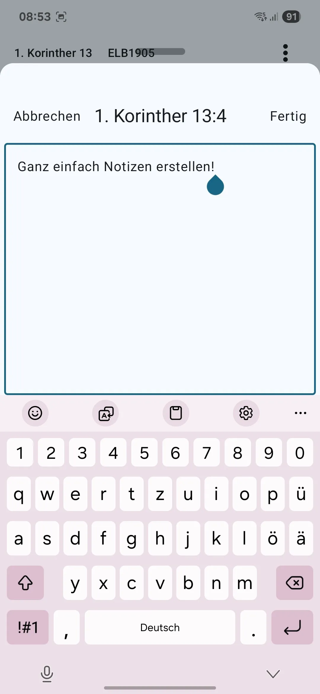 Screenshot der Notizfunktion der Vector Bible App